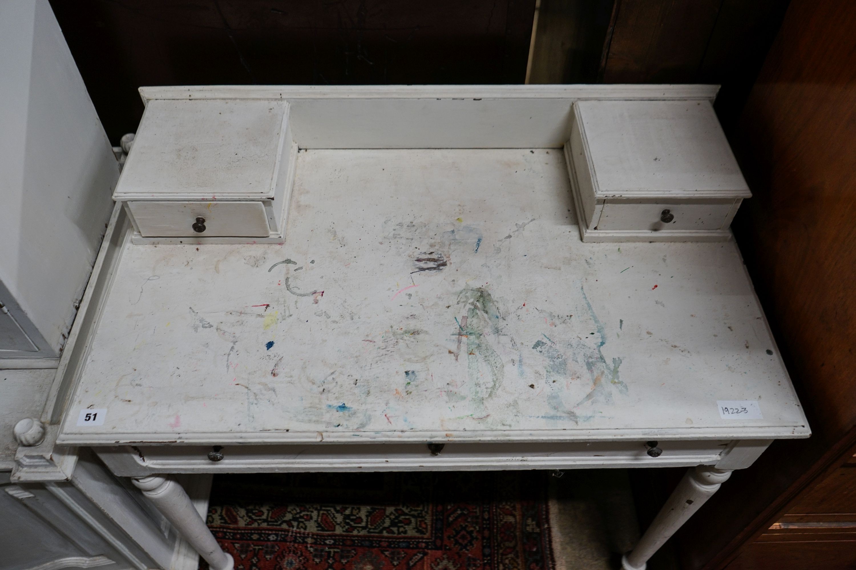 An early 20th century painted writing table, width 90cm, depth 53cm, height 85cm